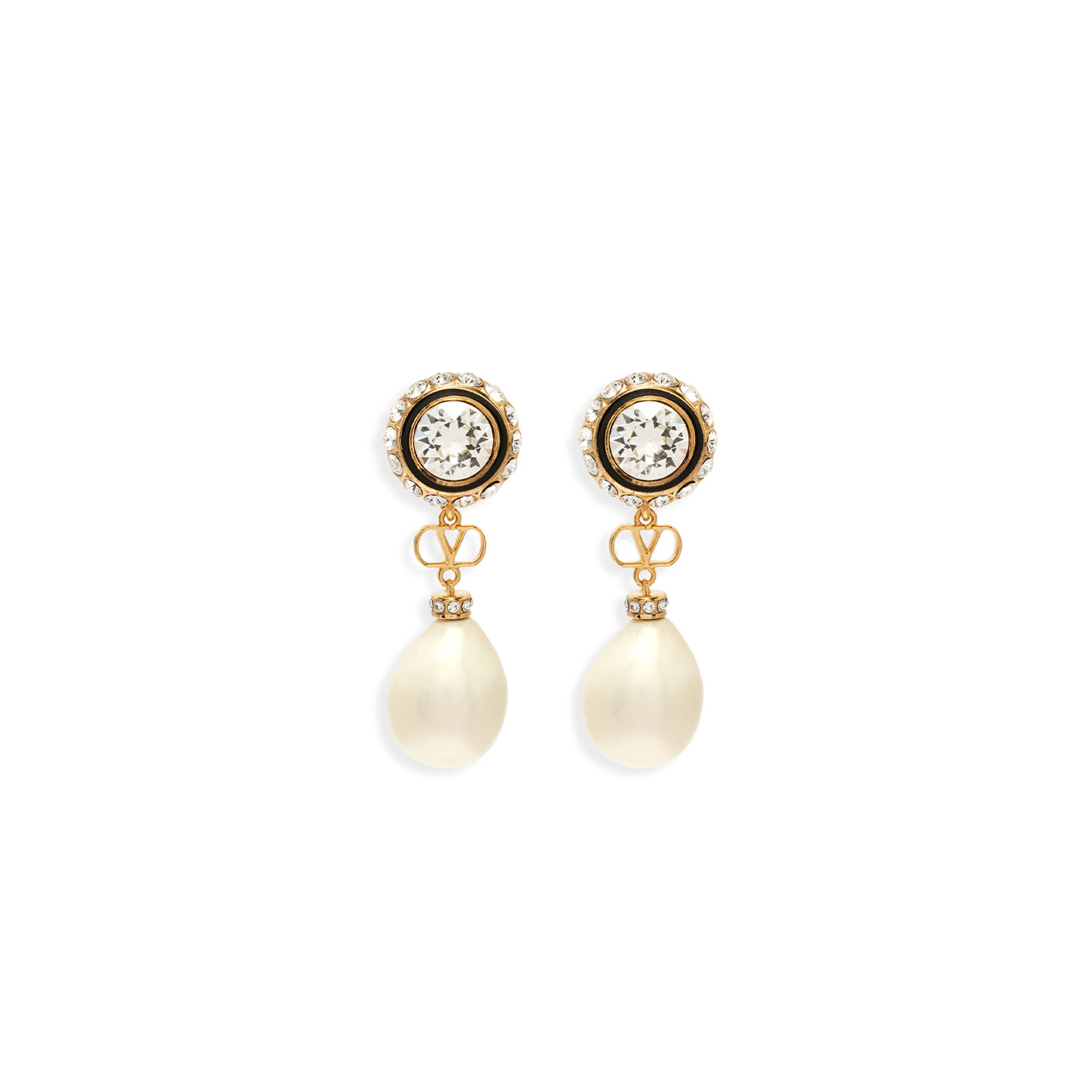 VALENTINO GARAVANI VLOGO EMBELLISHED DROP EARRINGS IN GOLD 